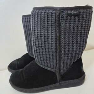 Minnetonka Black Knit Faux Fur Lined Mid-Calf Suede Snow Boots for Women size 10